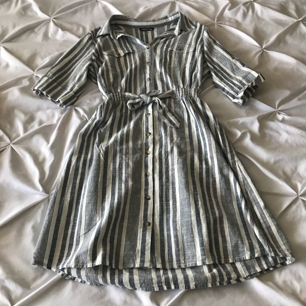 Grey Stripped Belted Dress